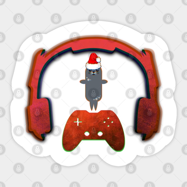 Christmas Sea Otter - Gaming Music Headphones - Christmas Holiday Gift Sticker by MaystarUniverse